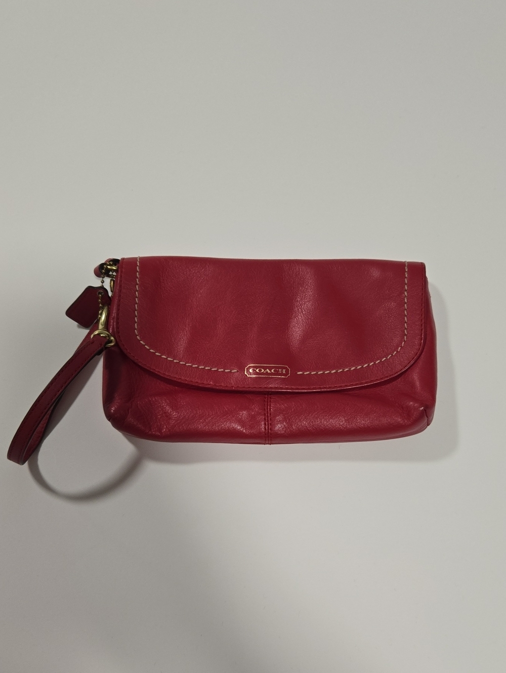 Coach Red Leather Wristlet Clutch with Gold Hardware